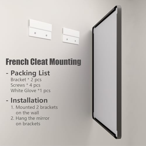 CHARMOR 44x30 Inch Matte Black Wall Mirror