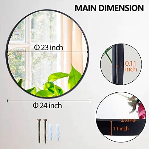 HomGarden 24 Black Round Wall Mirror for Entryway and Bathroom