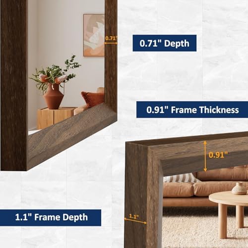 WEER 28X36 Inch Framed Bathroom Mirror Walnut Wood Grain