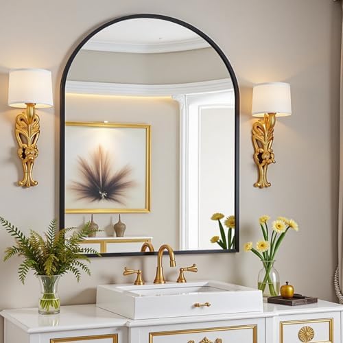 Dewfig Wall Mounted Mirror 20x30 Black Arched Frame