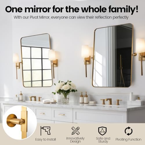 MOON MIRROR Gold Pivot Wall Mirror 24x36