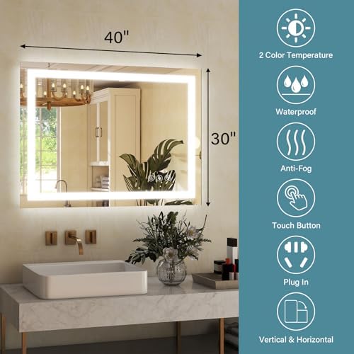 GLSLAND Dimmable LED Mirror 40x30 Wall Mount