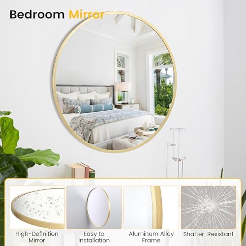 20 Inch Round Mirror with Gold Frame