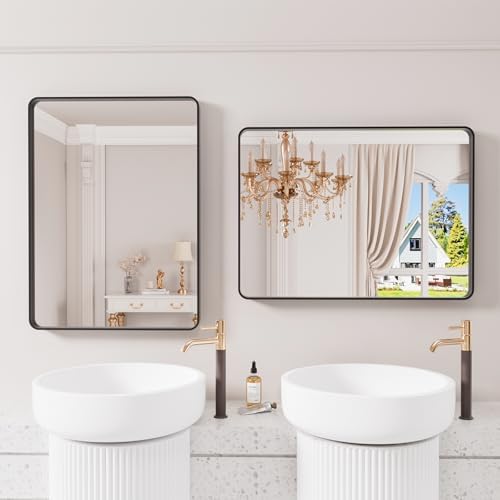 JISOSO Black 22x30 Inch Bathroom Mirror Matte Tempered Glass with Metal Frame