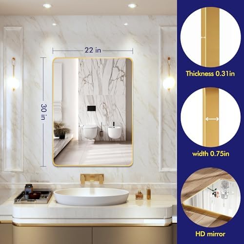 ITETU Gold Wall Mirror 22x30 Bathroom Vanity Decor