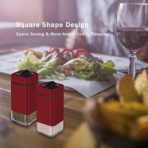 Red Salt and Pepper Shakers by Aelga - Adjustable Pour Holes Space-Saving Design