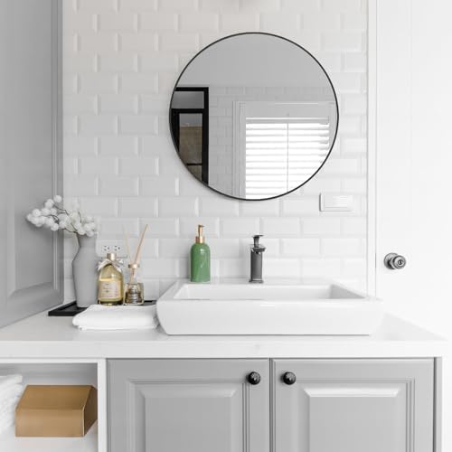 30 Inch Round Bathroom Mirror with Black Metal Frame 1