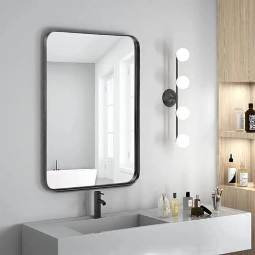 Vanity Framed Mirror for Wall - Small 30x22 Matte Black Frame