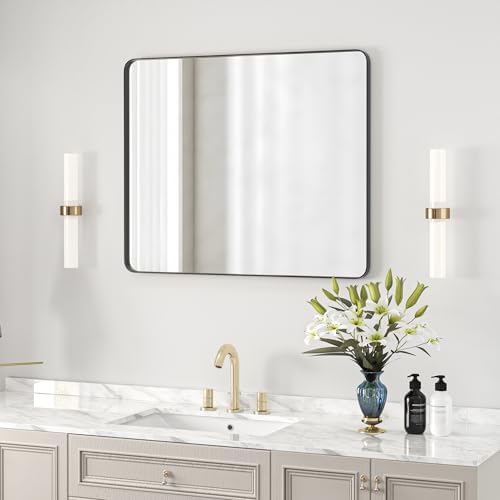 Acovy 30x36 Inch Matte Black Metal Bathroom Mirror