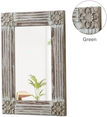 Sintosin Rustic Wooden Frame Wall Mirror 16x24 Inch