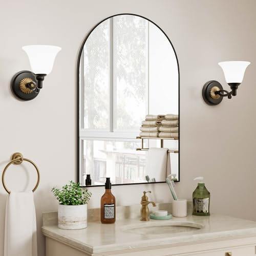 Rowjut 38x26 Bathroom Mirror with Black Arched Frame