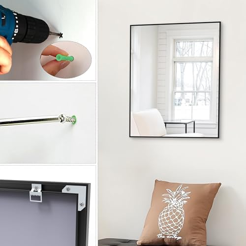 ANYHI Wall Mirror 20x16 Black Aluminum Frame Mirror