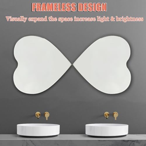 LTSRLL Heart-Shaped Mirror Tiles for Bathroom and Vanity