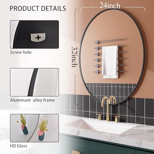 Black Oval Bathroom Mirror 24x32 Wall-Mounted 1