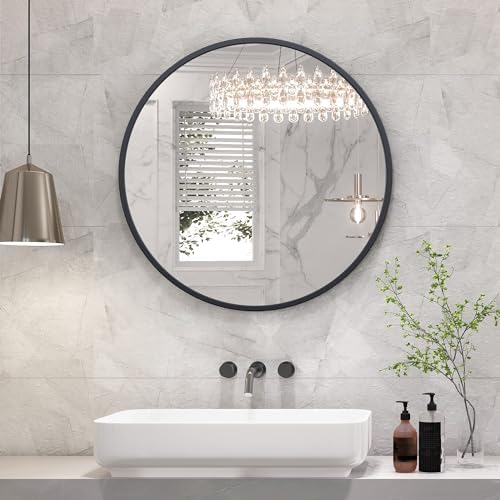 Heymirro 24 Inch Black Metal Framed Wall Mirror