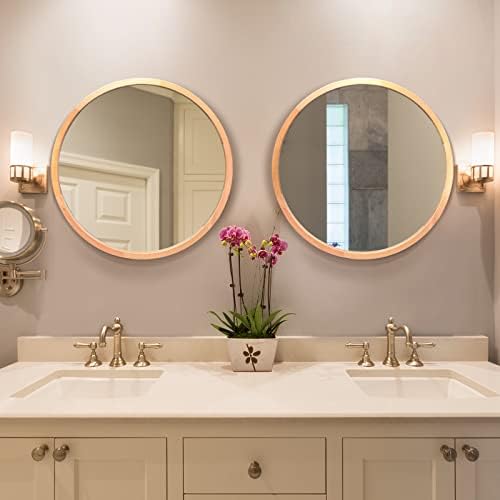 Wood Round Mirror 24 Inch Farmhouse Decor