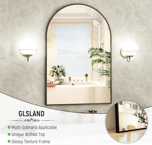 GLSLAND 26x38 Inch Arch Bathroom Mirror Black