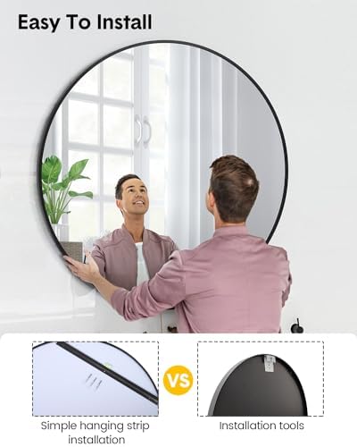 36 Inch Black Round Mirror with Metal Frame 1