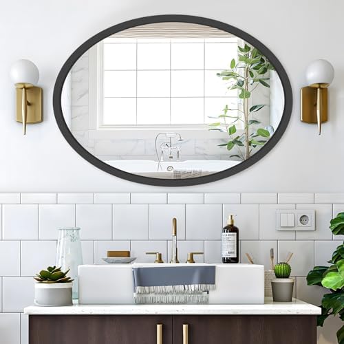 22x30 Inch Black Oval Wall Mirror for Bathroom and Living Room