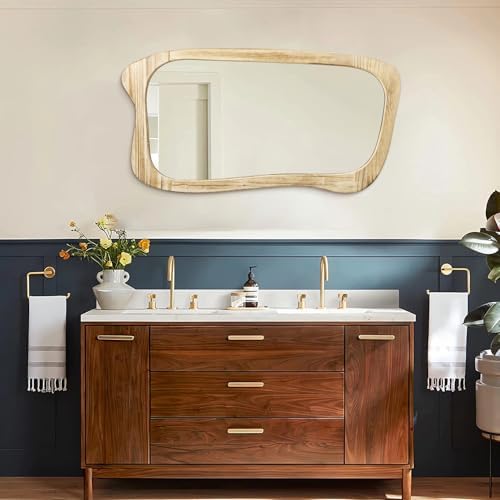 AAZZKANG Asymmetrical Wooden Wall Mirror 32x20