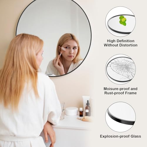 30 Inch Round Bathroom Mirror with Black Metal Frame 1