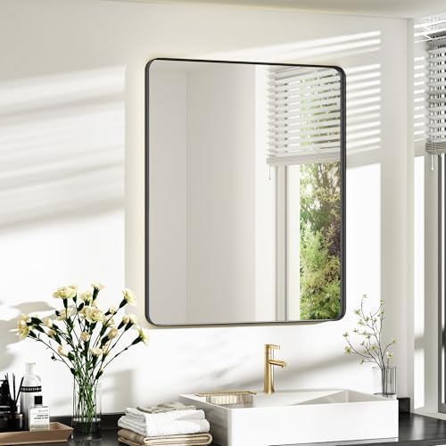 Acovy 30x36 Inch Matte Black Metal Bathroom Mirror