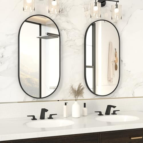 DENRICK 2 Pack Oval Bathroom Mirror 18x30 Brushed Metal Frame