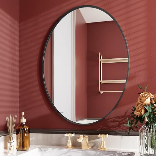 Black Oval Bathroom Mirror 24x32 Wall-Mounted 1