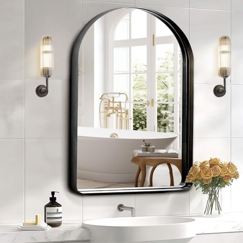 GlasFlength Arched Wall Mirror 38x26 Inch Black