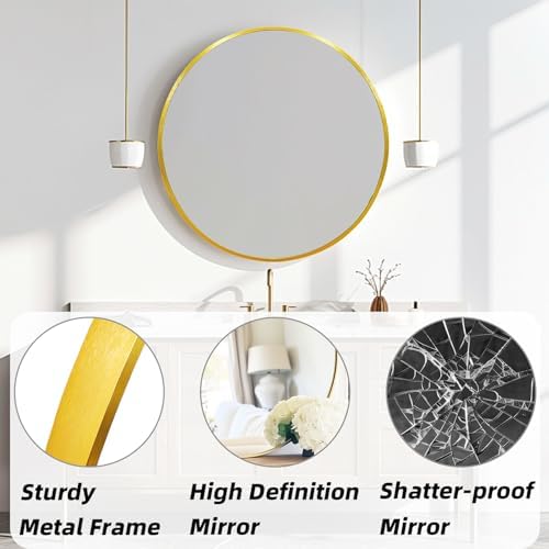24 Inch Gold Round Mirror for Bathroom and Living Room