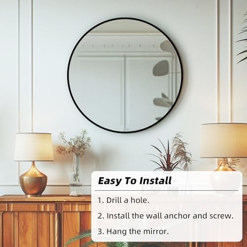 Kingvey 24 Inch Round Black Mirror for Bathroom and Living Room