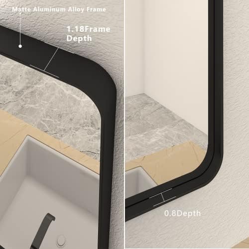 CHARMOR 44x30 Inch Matte Black Wall Mirror