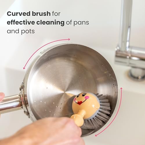 Vigar Dolls Dish Brush with Pink Handle and Gray Brush Holder