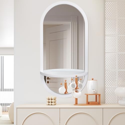 Tanmicoshomy White Oval Mirror with Removable Shelf 1
