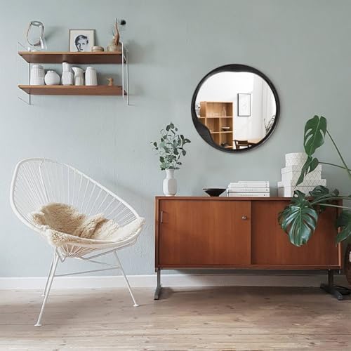 Wood Frame Round Mirror 20 Inch Black for Living Room