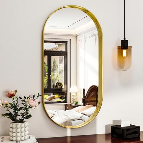 WISSMIELS 22x38 Inch Oval Wall Mirror with Aluminum Frame