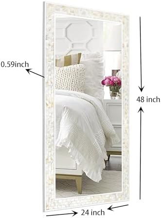 Tanmicoshomy 24x47 Inch Rectangle Wall Mirror with Natural Shell Frame