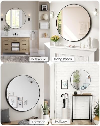 36 Inch Black Round Mirror with Metal Frame 1