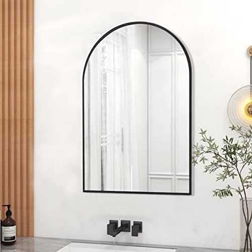 Dewfig Wall Mounted Mirror 20x30 Black Arched Frame