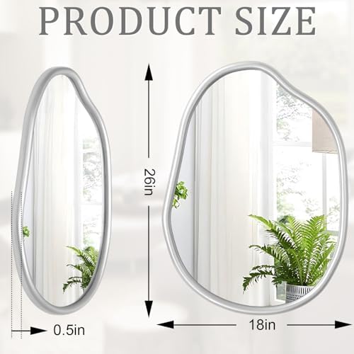 Unique Asymmetrical Wall Mirror 26x18 Silver