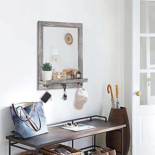 Rustic Wall Mirror with Shelf 165x23in