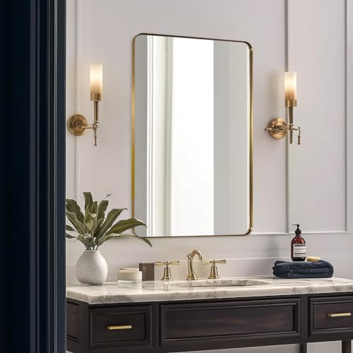 ANDY STAR Gold Bathroom Mirror 24x36 Brushed Brass Frame