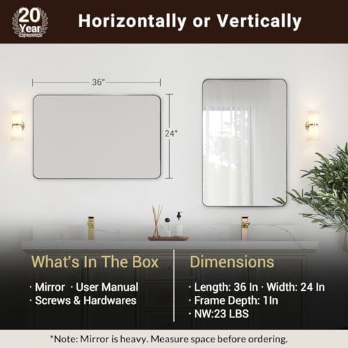 ANDY STAR Modern Wall Mirror 24x36x1 Brushed Nickel Frame