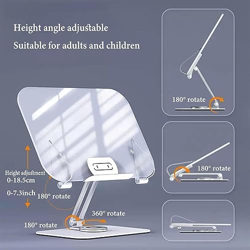 Adjustable Book Stand with 360 Rotating Base and Page Clips Silver