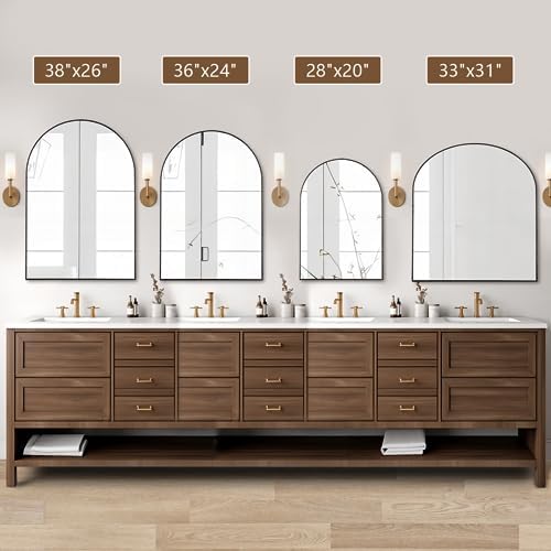 Mirrorons 33x31 Inch Arched Wall Mirror Shatterproof Black Modern Frame