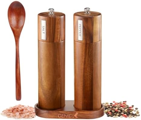 GENIEX Acacia Wood Salt Pepper Grinders Set 2pcs