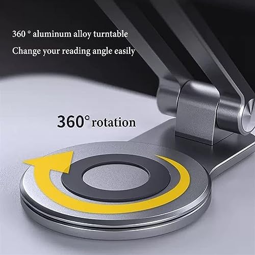 Adjustable Book Stand with 360 Rotating Base and Page Clips Silver