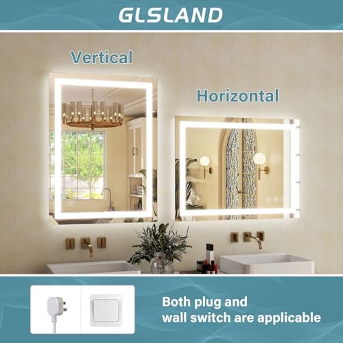 GLSLAND Dimmable LED Mirror 40x30 Wall Mount