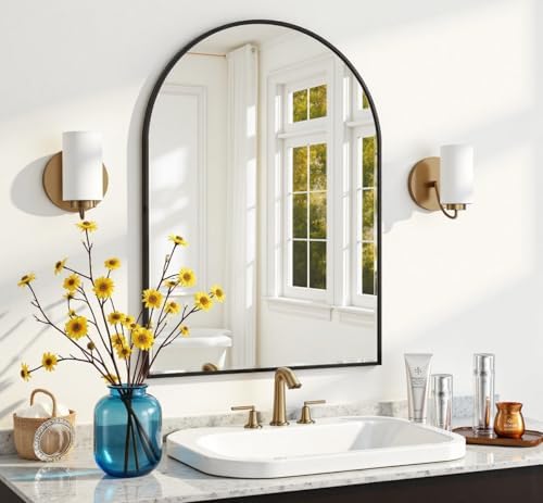 Dewfig Wall Mounted Mirror 20x30 Black Arched Frame