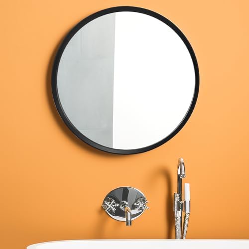 MAGFLERUM 28 Inch Black Round Mirror with Wood Frame